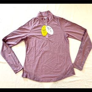 Greg Norman L/S Ruched Lurex 1/4 Zip Mock Polo